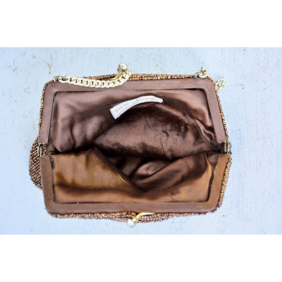 40s 50s BEADED Purse Clutch Small Hand Beaded Bag Mid Century Wedding Cocktail - Picture 2 of 9